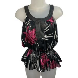 Y2K Babydoll Peplum Halter Top Floral Pleated Ruffle Keyhole Festival Indie SZ S